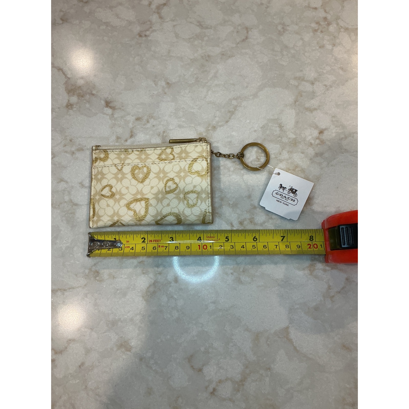Coach Coin Card Case Heart Print Zip Key Ring Wallet